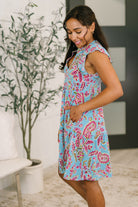 Lizzy Forever Flutter Sleeve Dress in Blue and Pink Paisley Floral - Charming Charlie