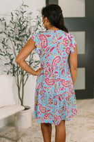 Lizzy Forever Flutter Sleeve Dress in Blue and Pink Paisley Floral - Charming Charlie
