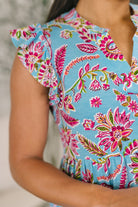 Lizzy Forever Flutter Sleeve Dress in Blue and Pink Paisley Floral - Charming Charlie