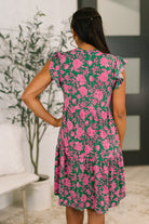 Lizzy Forever Flutter Sleeve Dress in Green and Pink Floral - Charming Charlie
