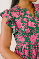 Lizzy Forever Flutter Sleeve Dress in Green and Pink Floral - Charming Charlie