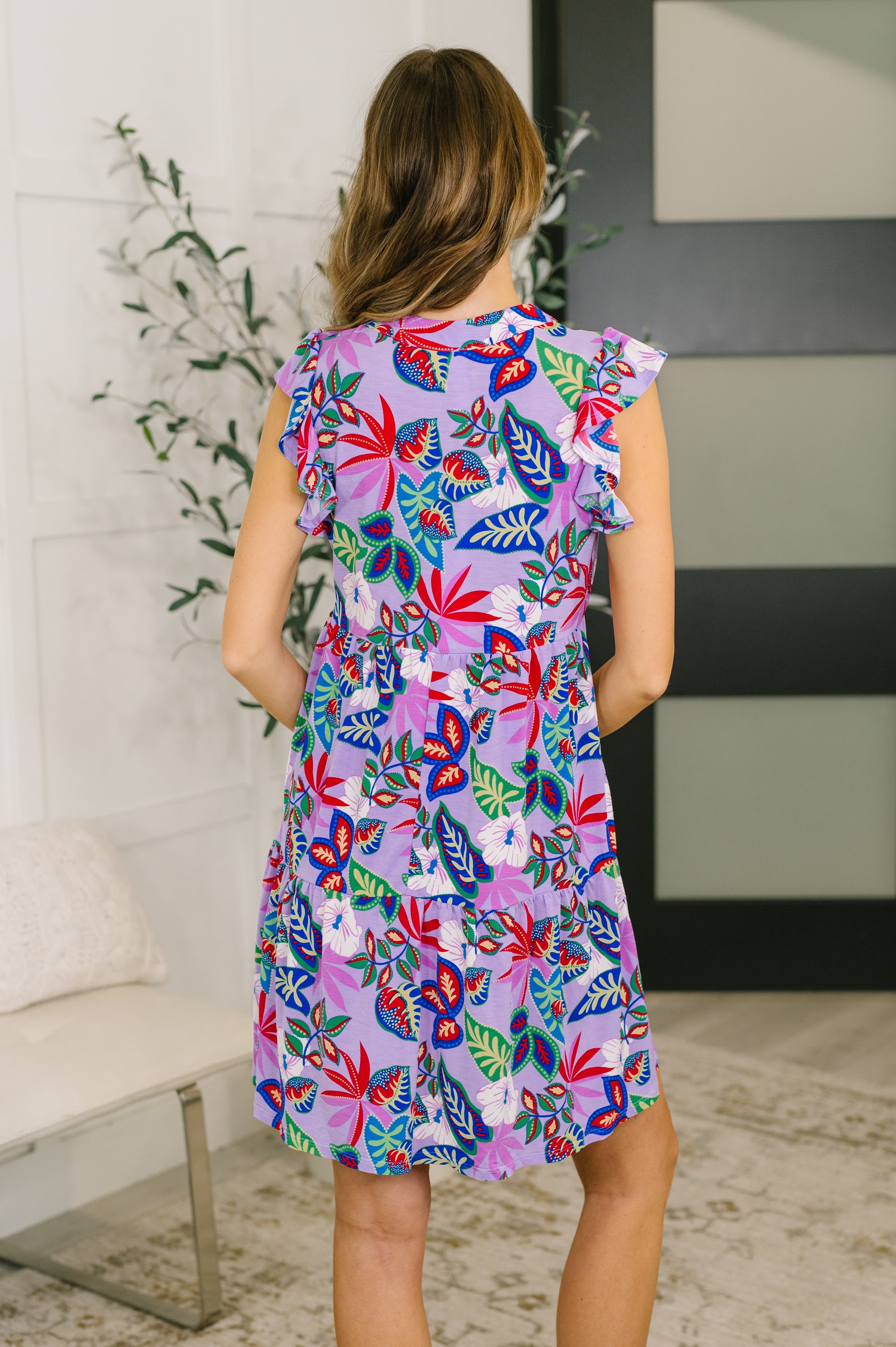 Lizzy Flutter Sleeve Dress in Multi Leaf - Charming Charlie