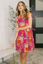 Lizzy Flutter Sleeve Dress in Patchwork Floral - Charming Charlie