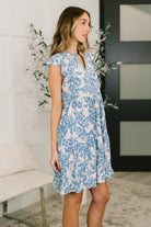 Lizzy Flutter Sleeve Dress in White and Blue Floral - Charming Charlie