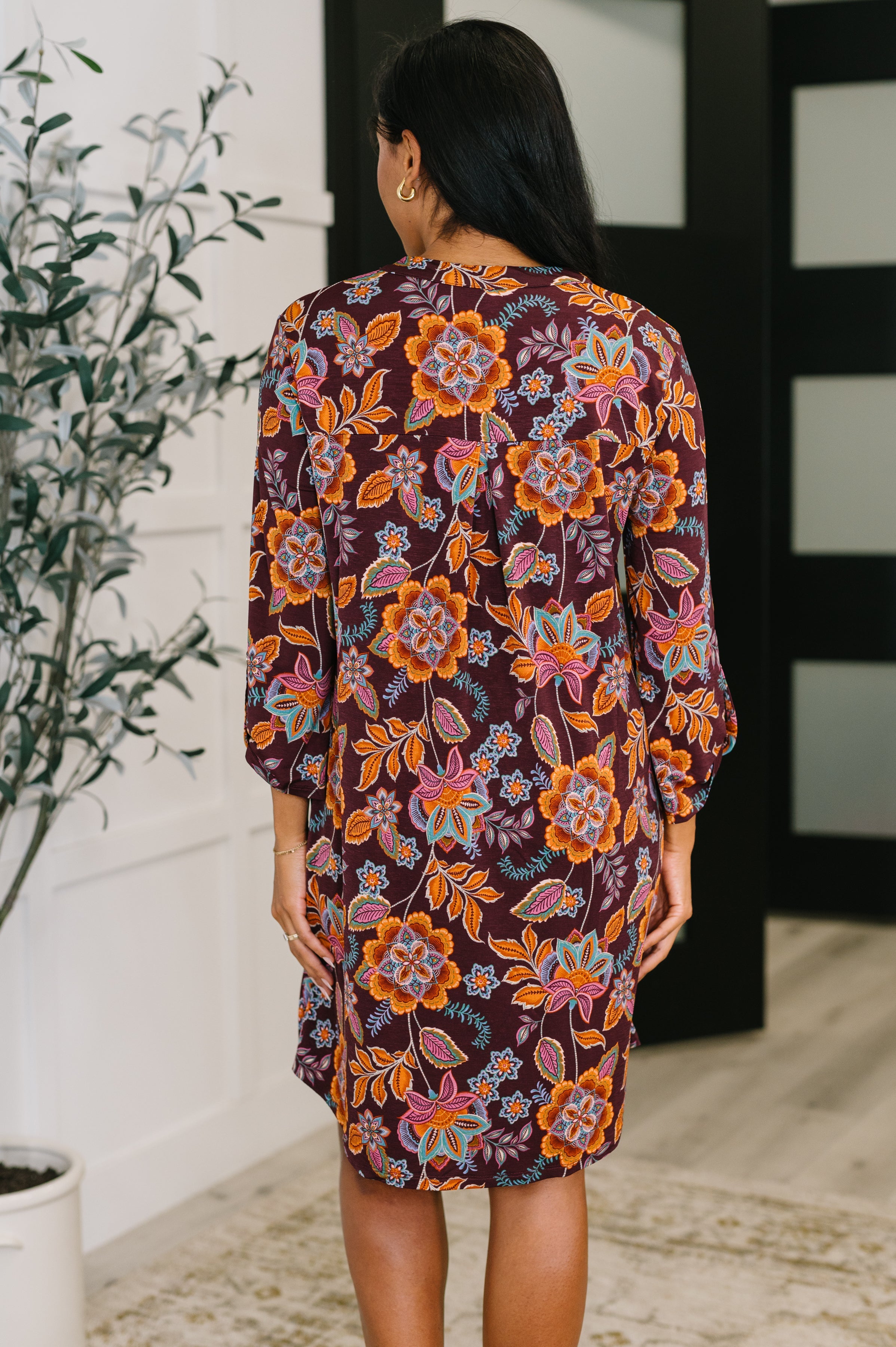 Lizzy Long Sleeve Dress in Chocolate Floral - Charming Charlie
