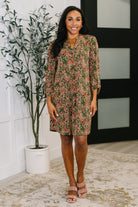 Lizzy Long Sleeve Dress in Olive Paisley - Charming Charlie