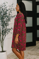 Lizzy Long Sleeve Dress in Pink and Olive Abstract Floral - Charming Charlie