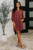 Lizzy Long Sleeve Dress in Pink and Olive Abstract Floral - Charming Charlie