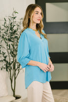 Lizzy Smock Top in Coastal Blue - Charming Charlie