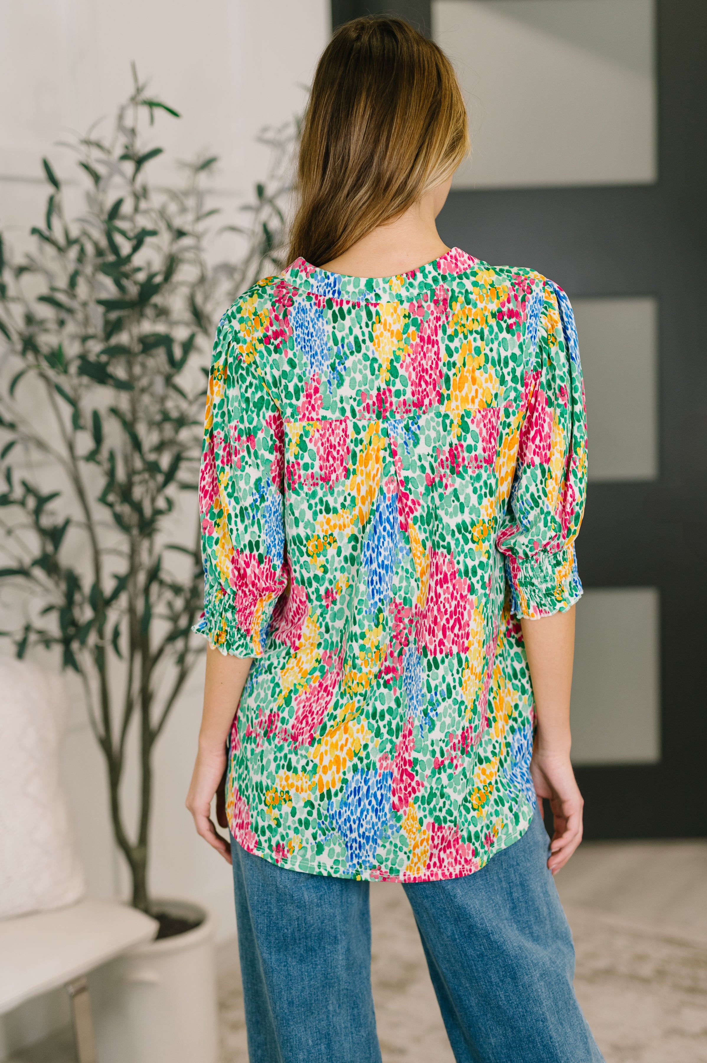 Lizzy Smock Top in Light Multi Painted - Charming Charlie