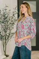 Lizzy Smock Top in Mint and Pink Floral Paisley - Charming Charlie