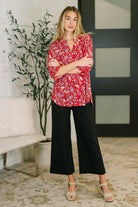 Lizzy Smock Top in Red and Pink Floral - Charming Charlie