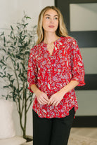 Lizzy Smock Top in Red and Pink Floral - Charming Charlie