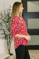 Lizzy Smock Top in Red and Pink Floral - Charming Charlie