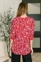 Lizzy Smock Top in Red and Pink Floral - Charming Charlie