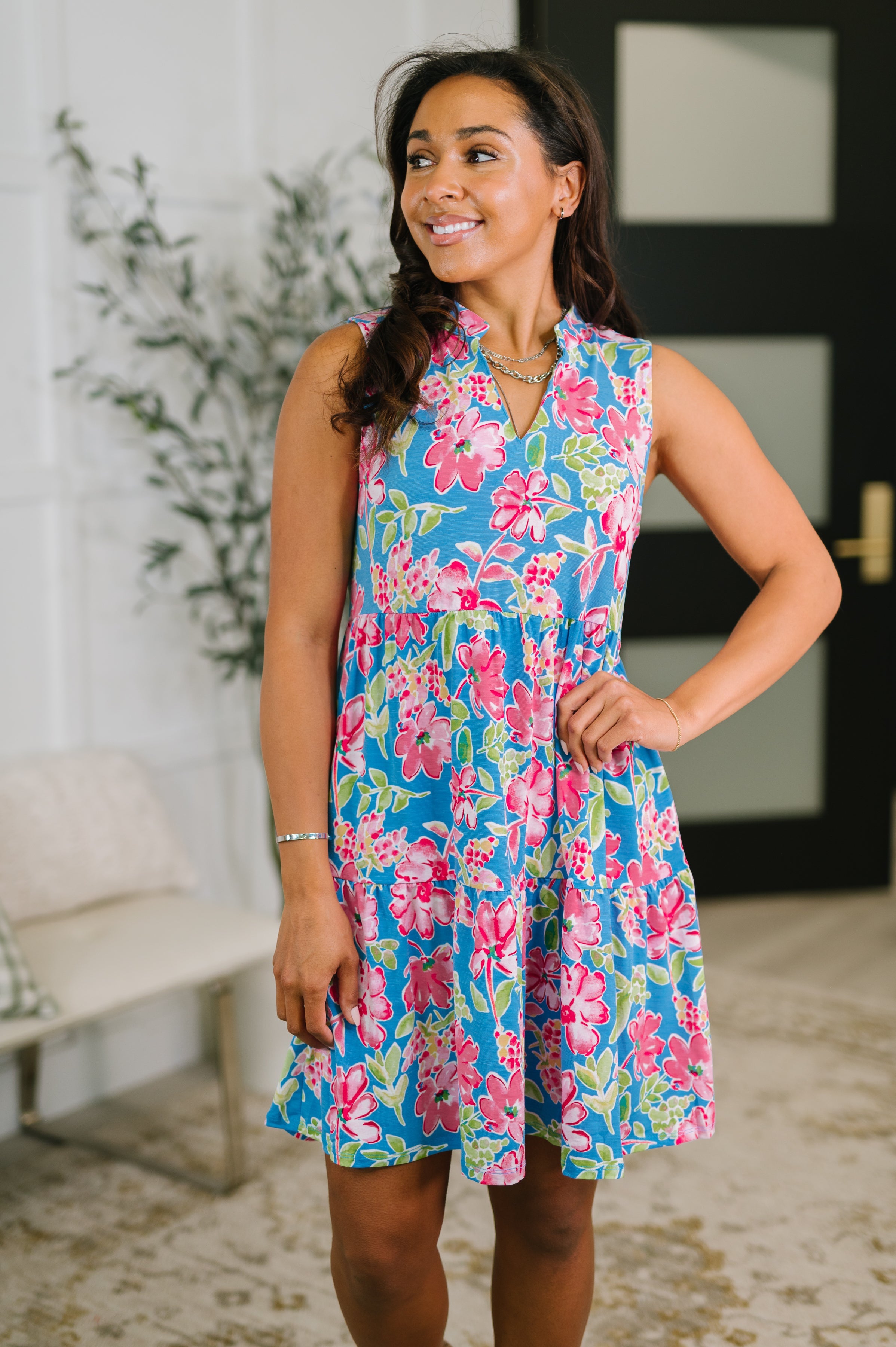 Lizzy Three Tier Tank Dress in Falling Floral - Charming Charlie