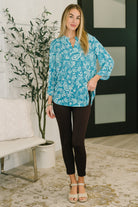 Lizzy Top in Aqua Paisley - Charming Charlie