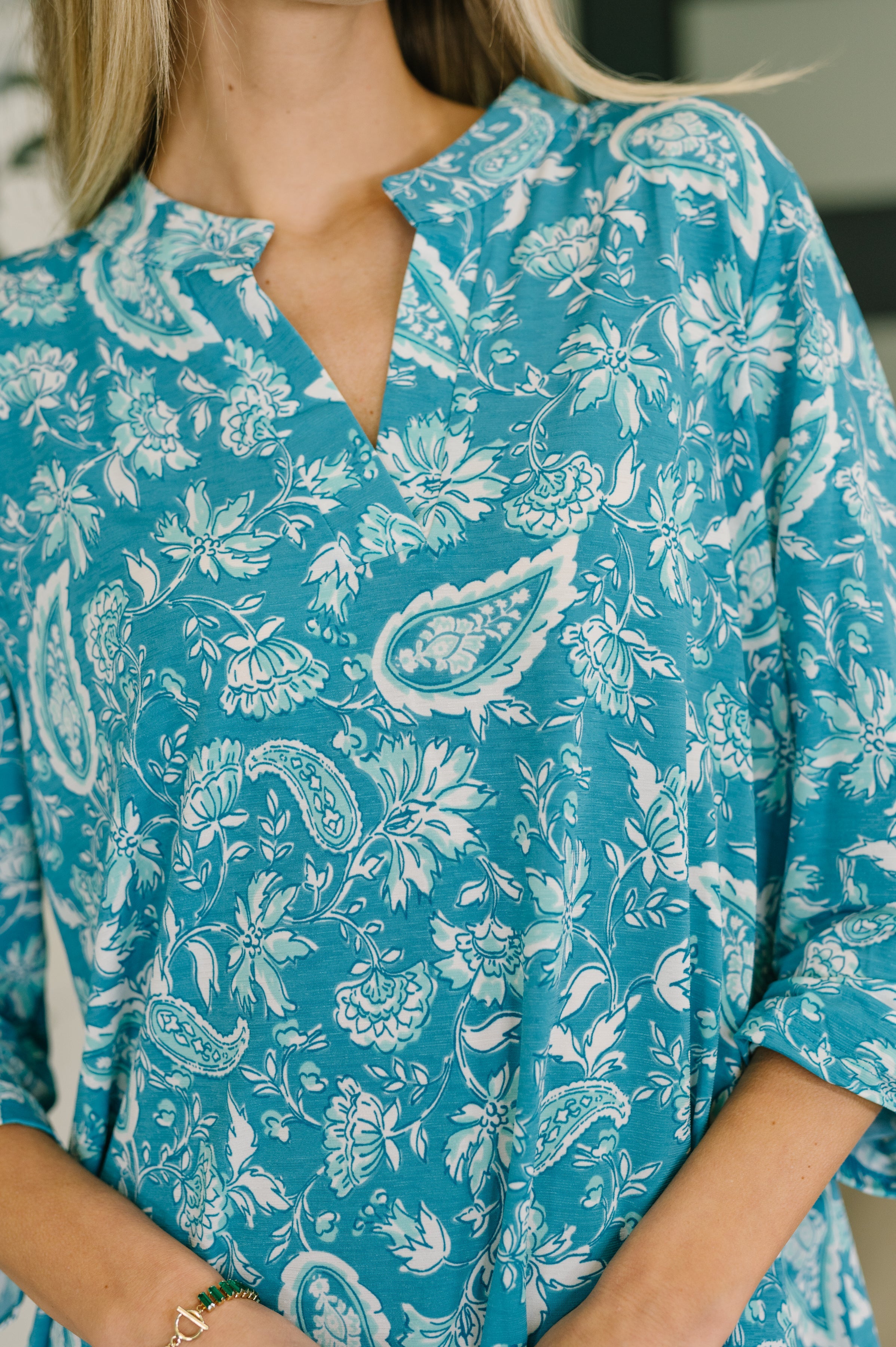 Lizzy Top in Aqua Paisley - Charming Charlie
