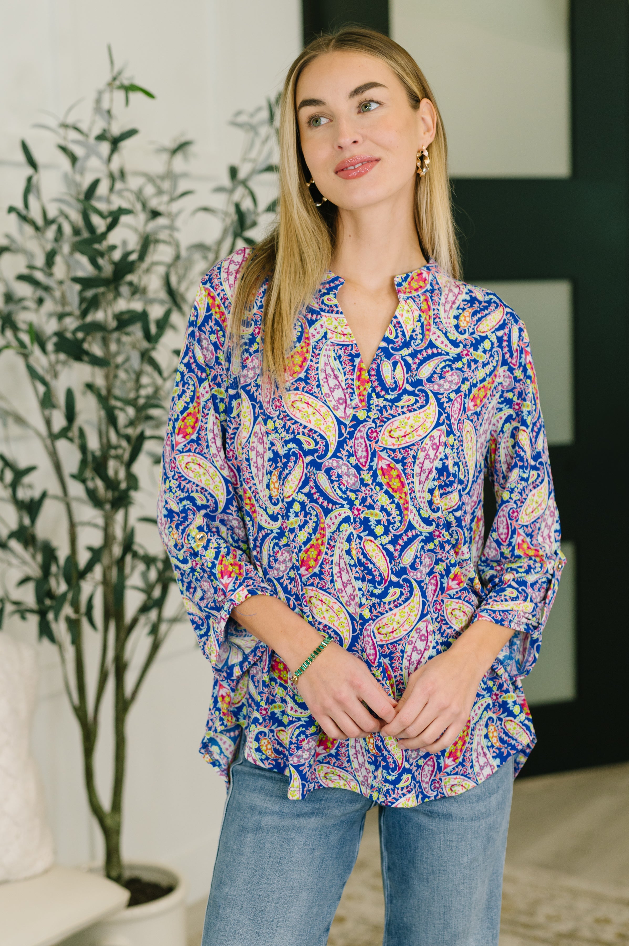 Lizzy Top in Royal Blue Paisley - Charming Charlie