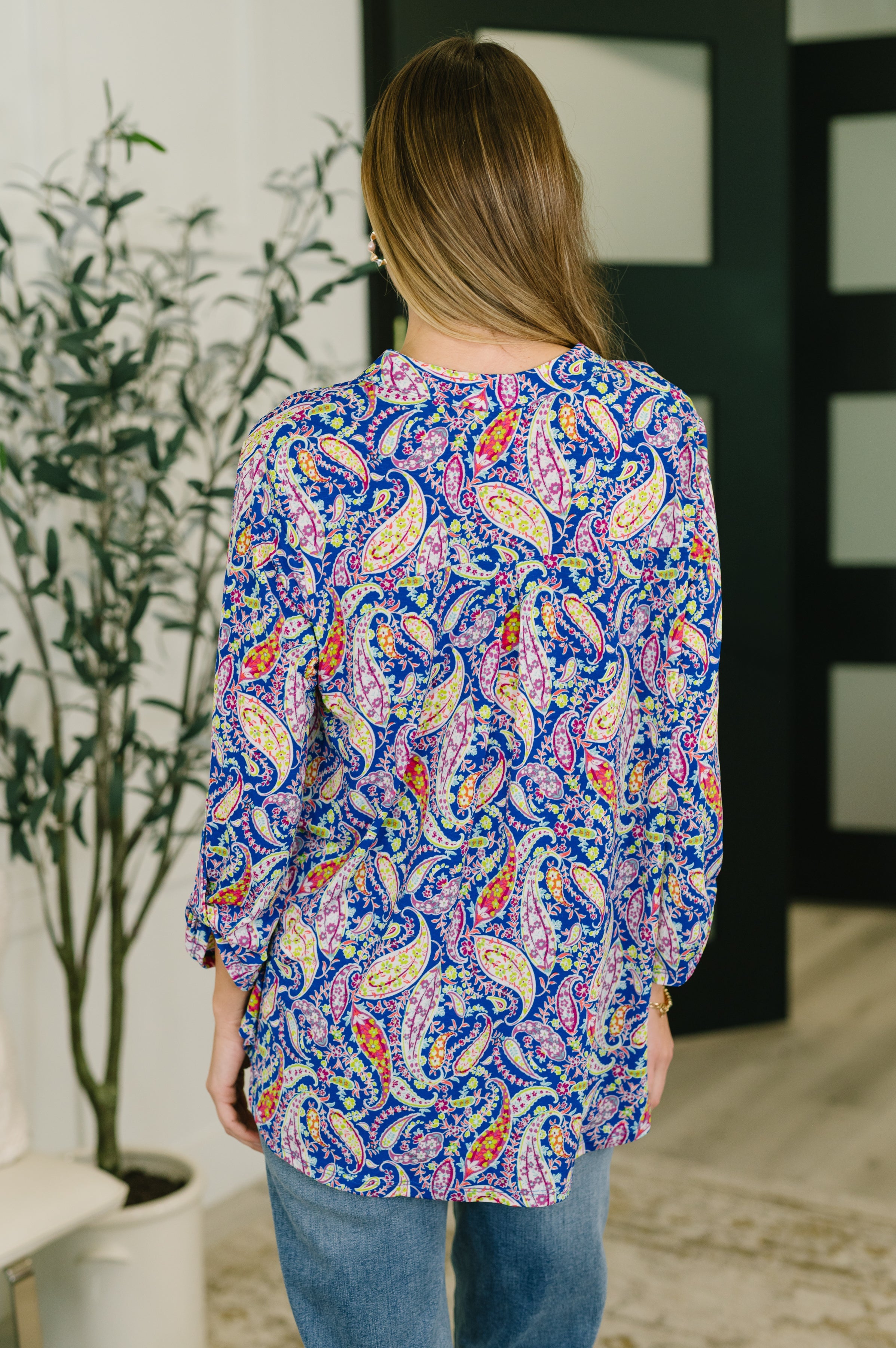 Lizzy Top in Royal Blue Paisley - Charming Charlie