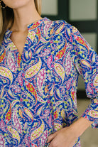 Lizzy Top in Royal Blue Paisley - Charming Charlie