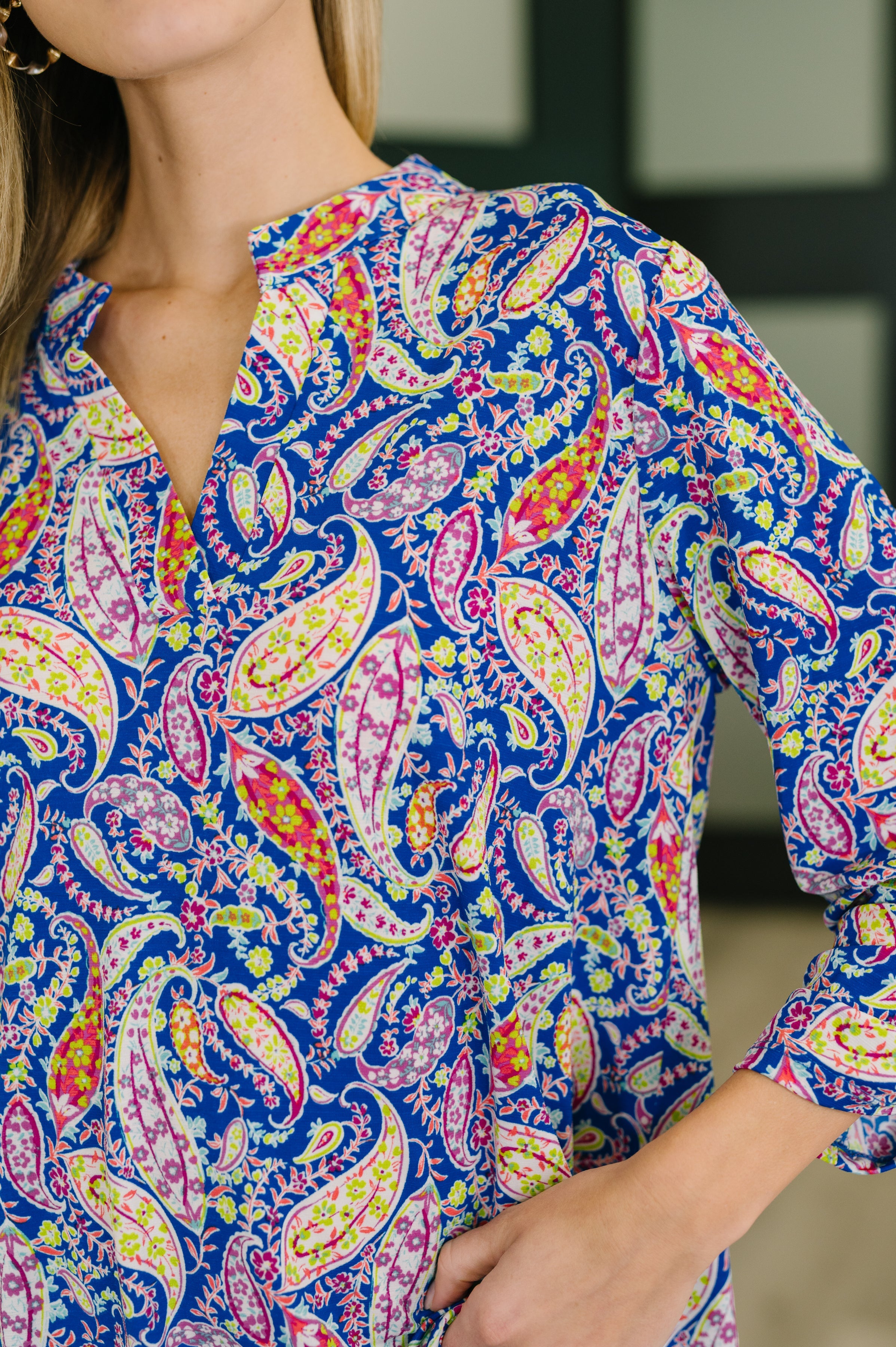 Lizzy Top in Royal Blue Paisley - Charming Charlie