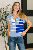 Lonely Traveler Striped Quarter Zip Vest in Blue - Charming Charlie