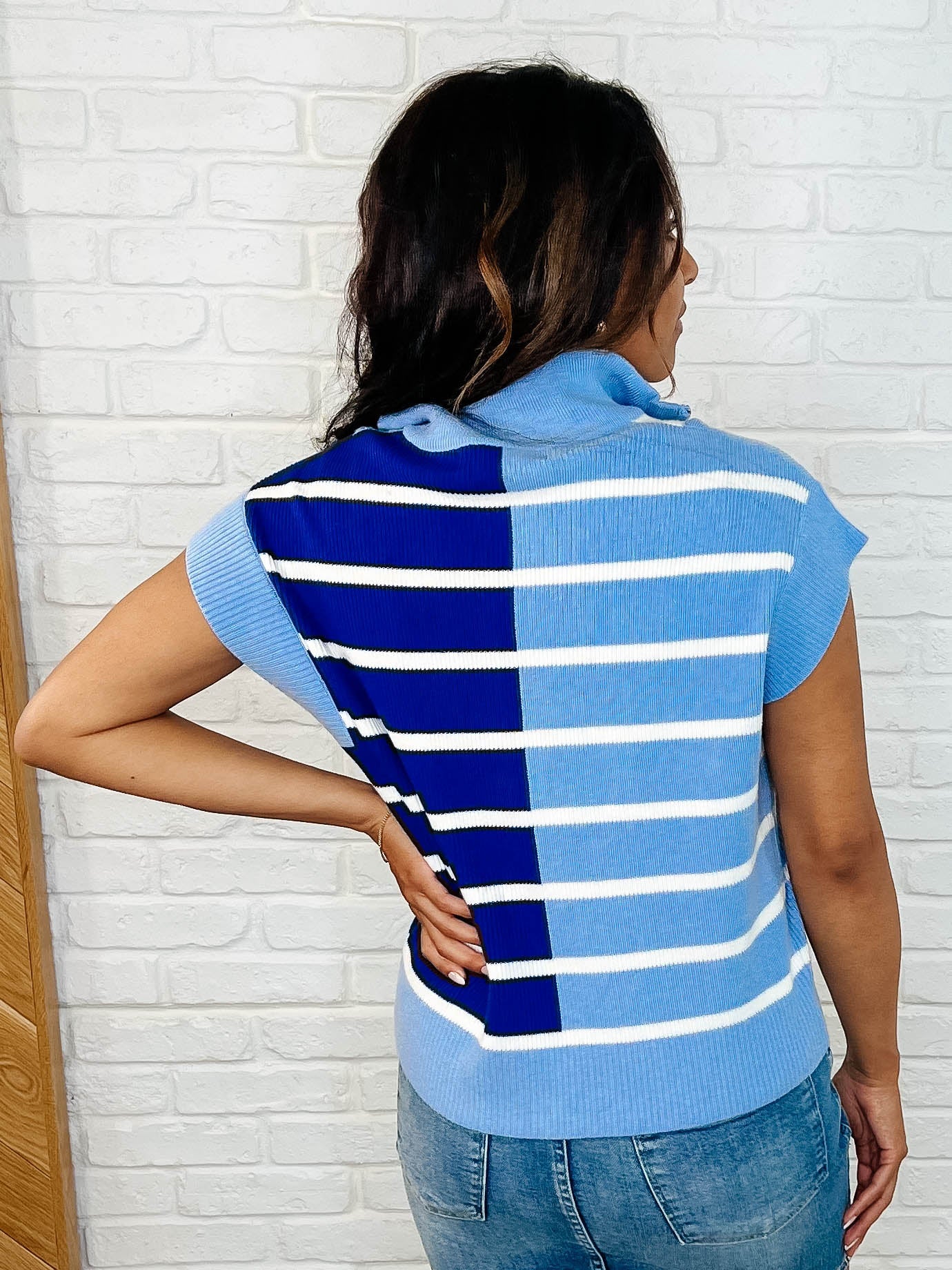 Lonely Traveler Striped Quarter Zip Vest in Blue - Charming Charlie