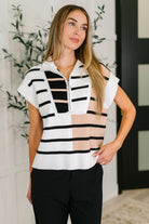 Lonely Traveler Striped Quarter Zip Vest in White - Charming Charlie