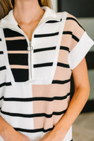 Lonely Traveler Striped Quarter Zip Vest in White - Charming Charlie