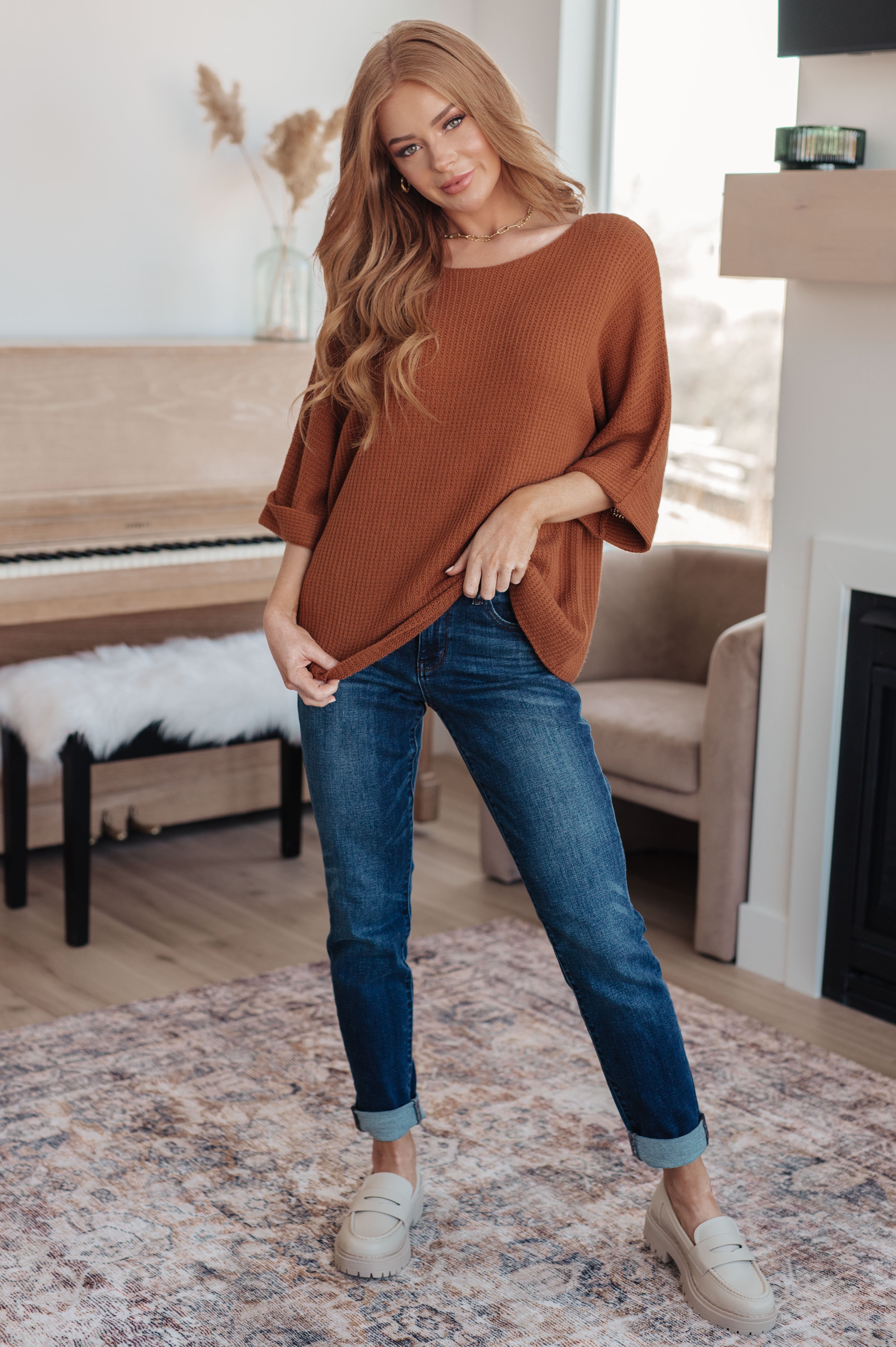 Lotta Love Knitted Sweater Top in Rust - Charming Charlie