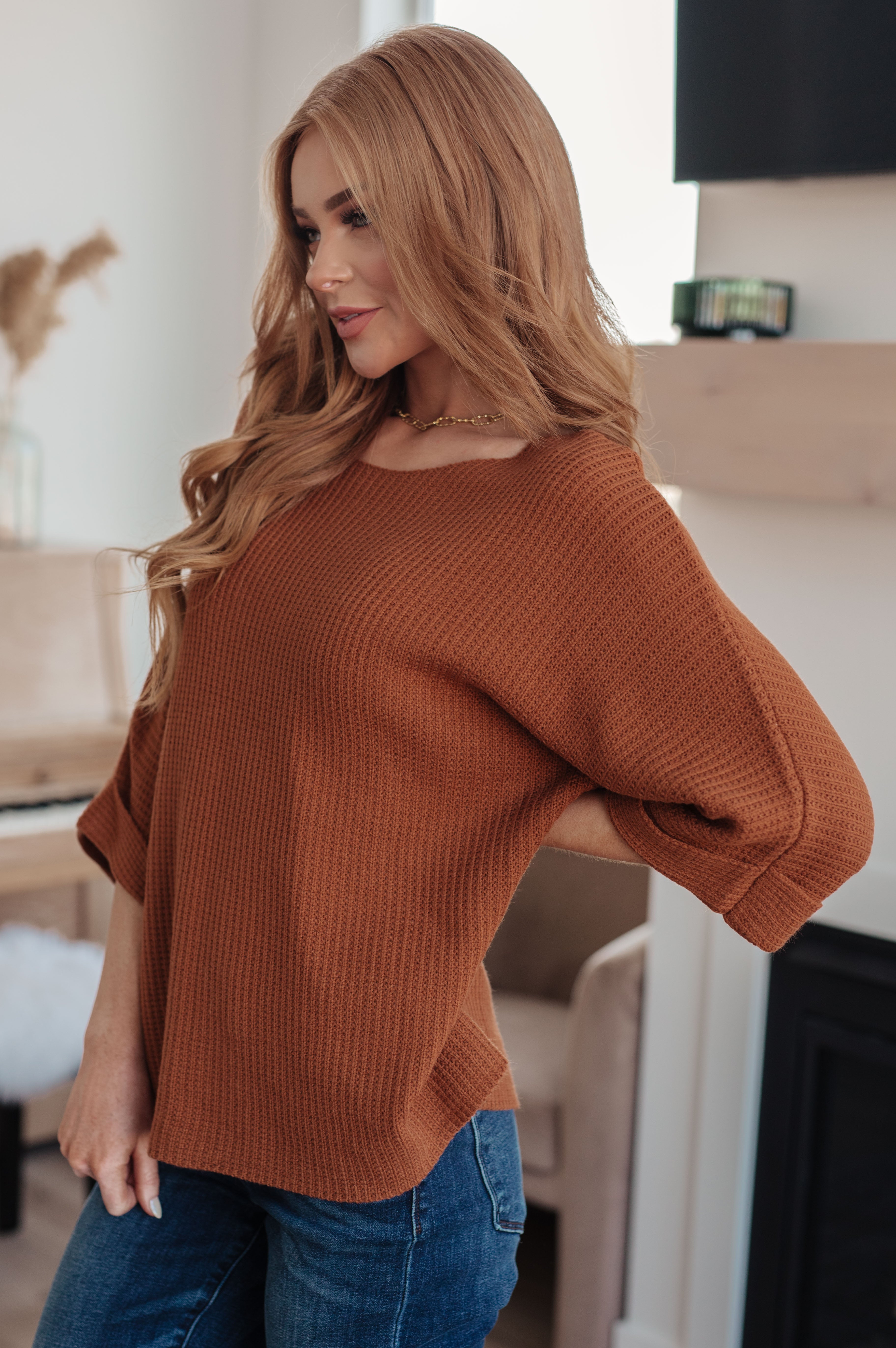 Lotta Love Knitted Sweater Top in Rust - Charming Charlie