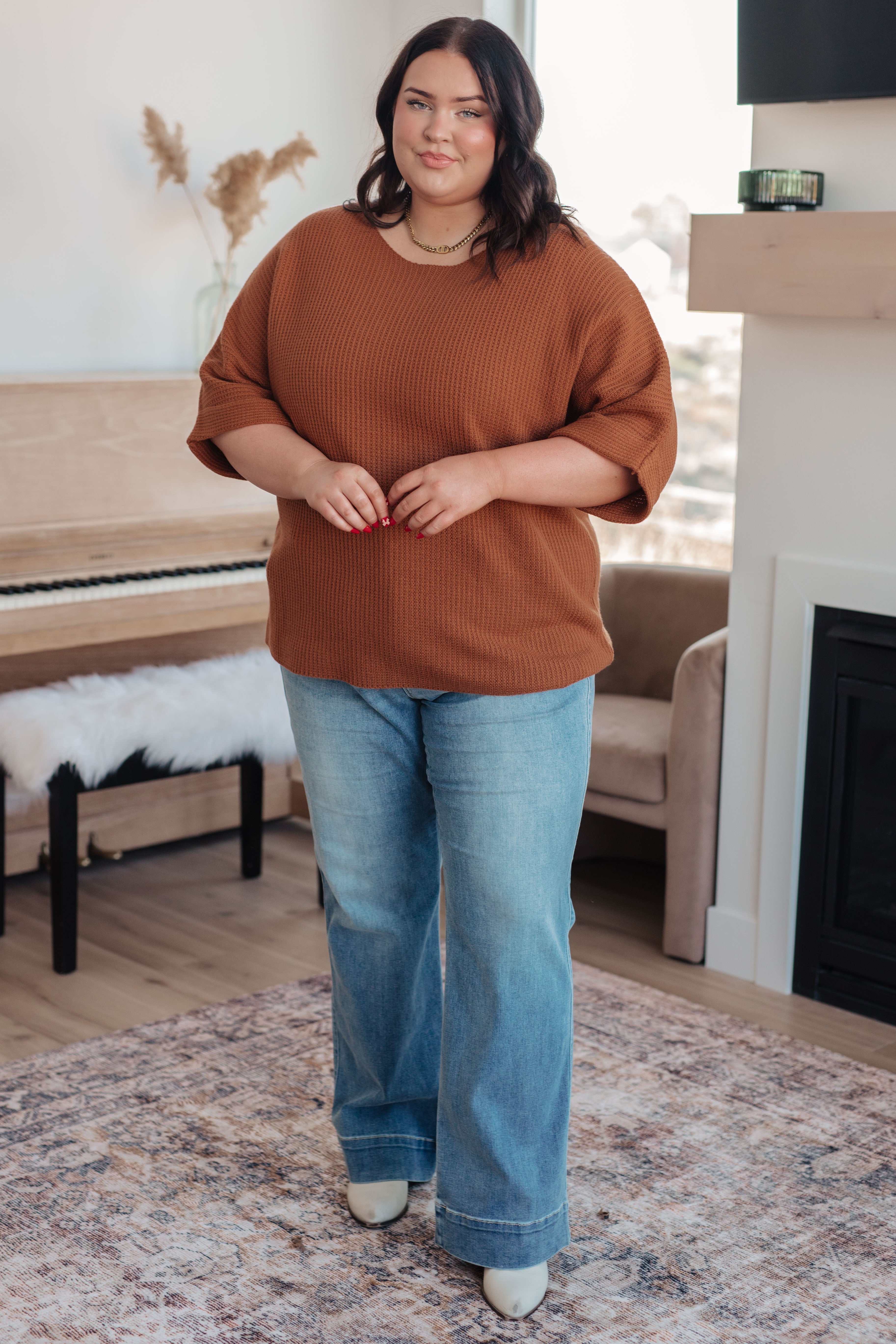 Lotta Love Knitted Sweater Top in Rust - Charming Charlie