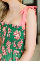 Low Effort, High Impact Tiered Dress in Green/Coral - Charming Charlie