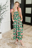 Low Effort, High Impact Tiered Dress in Green/Coral - Charming Charlie