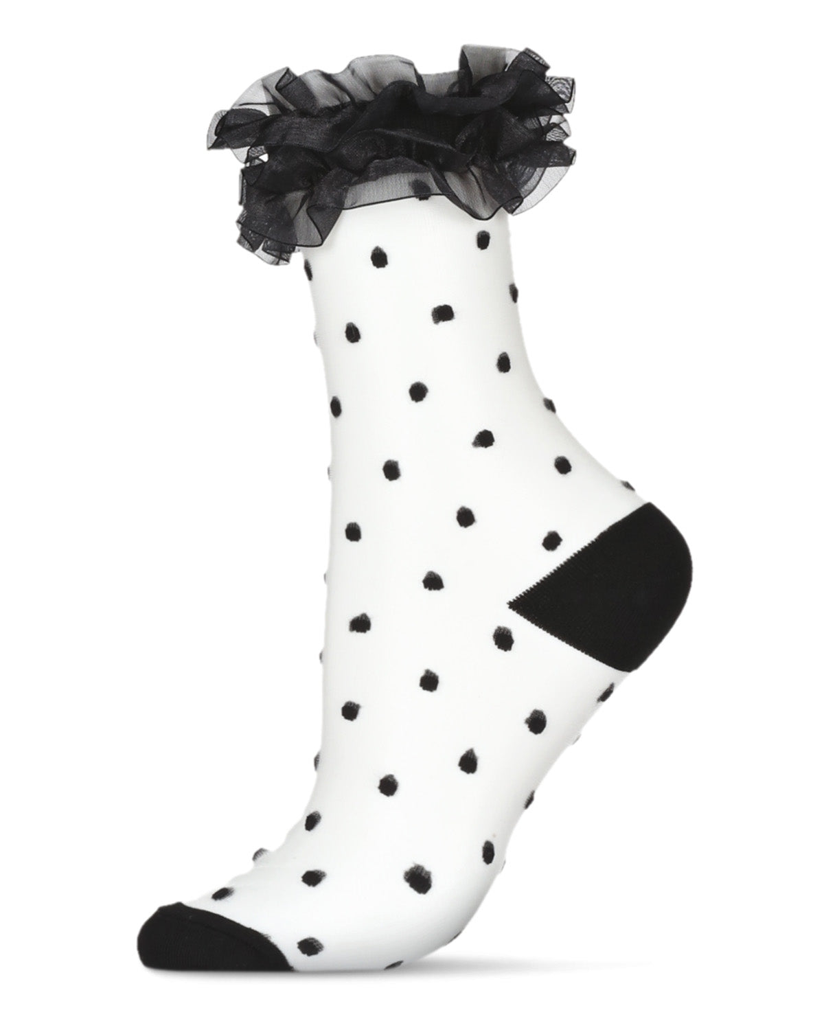 Women's Polka Dot Ruffle Lace Cuff Sheer Crew Socks