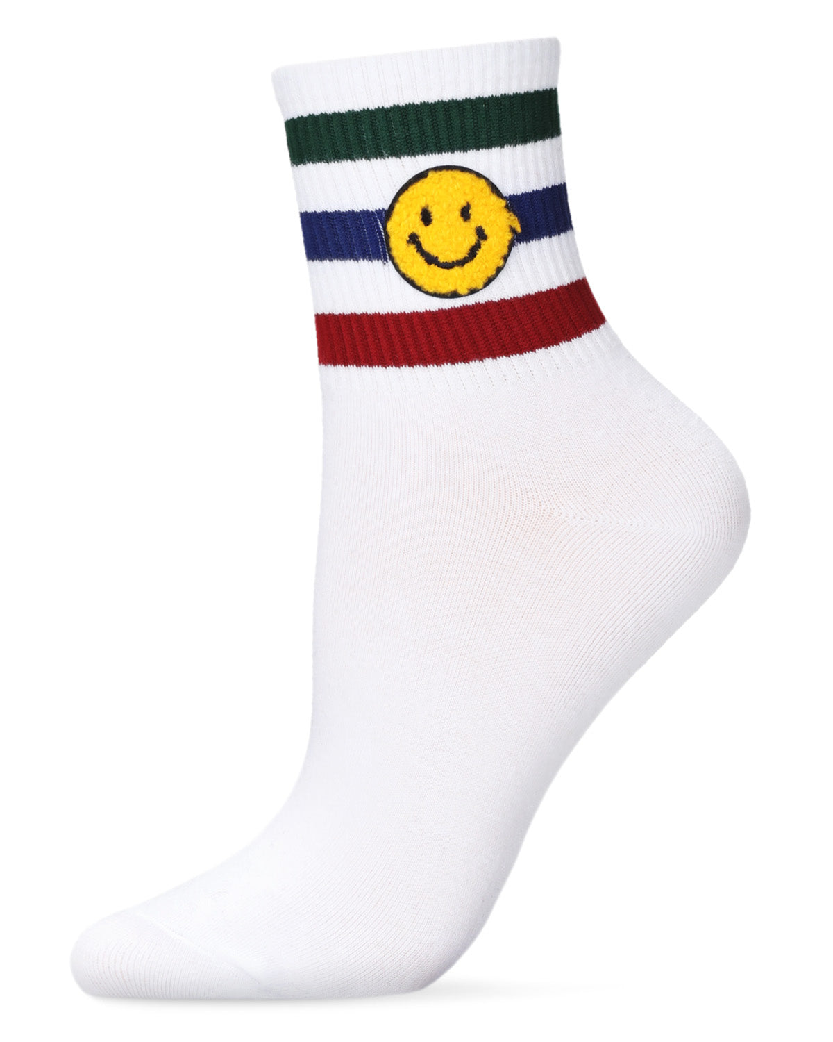 Women's Smiley Terry Patch Stripe Crew Socks