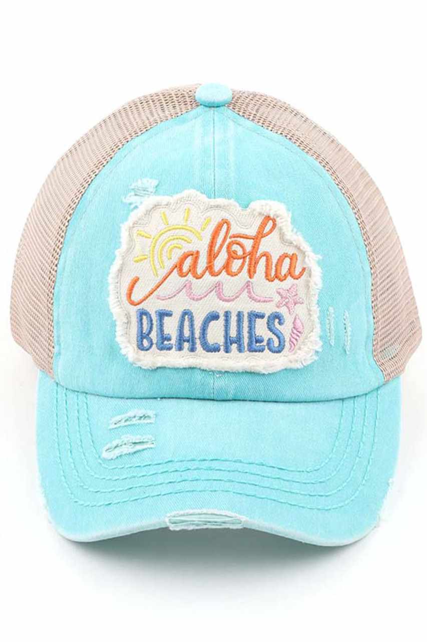 C.C DISTRESSED ALOHA BEACHES PATCH PONYCAP - Charming Charlie