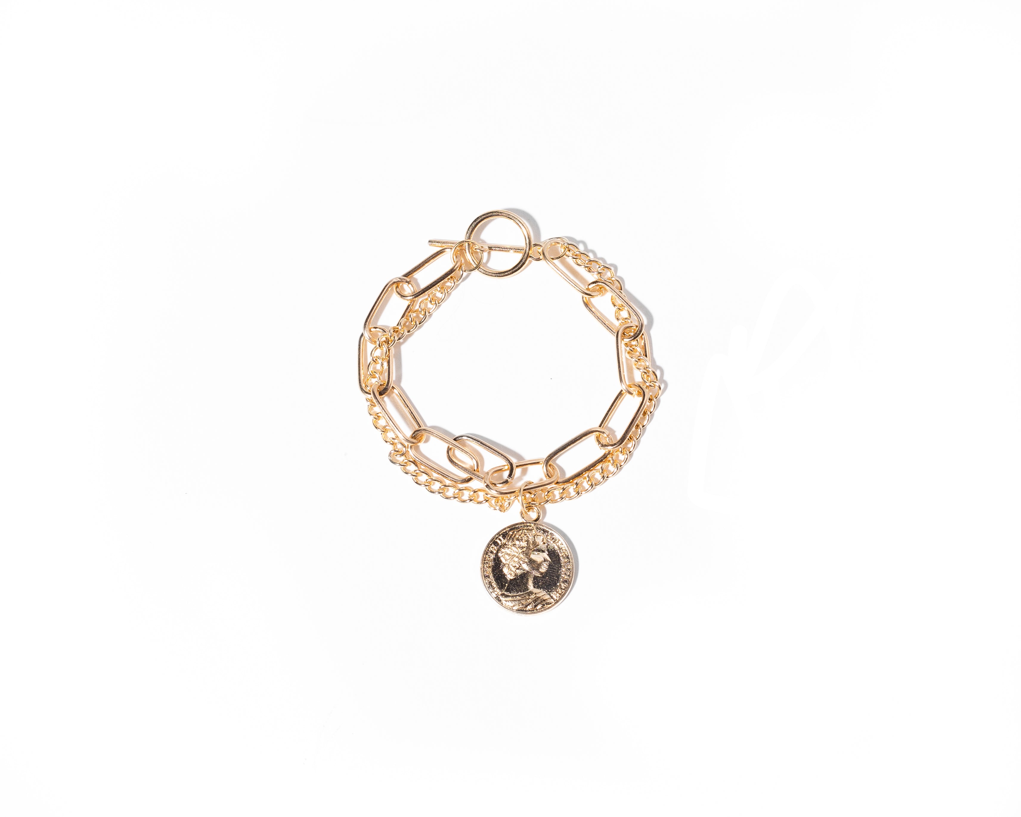 Goldtone Bracelet With Round Charm - Charming Charlie