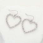 Stone Paved Open Heart Dangle Earrings - Clear Rhodium - Earrings