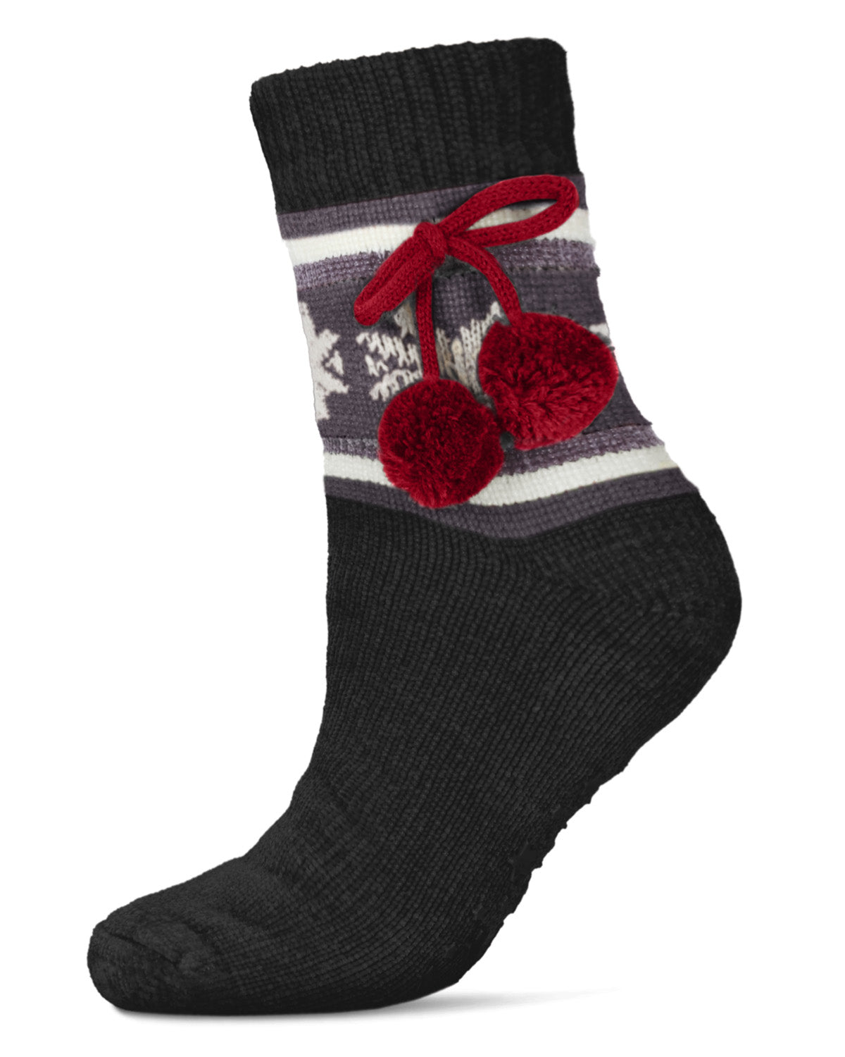 Women's Snowflake Pom Pom Sherpa Lined Slipper Socks