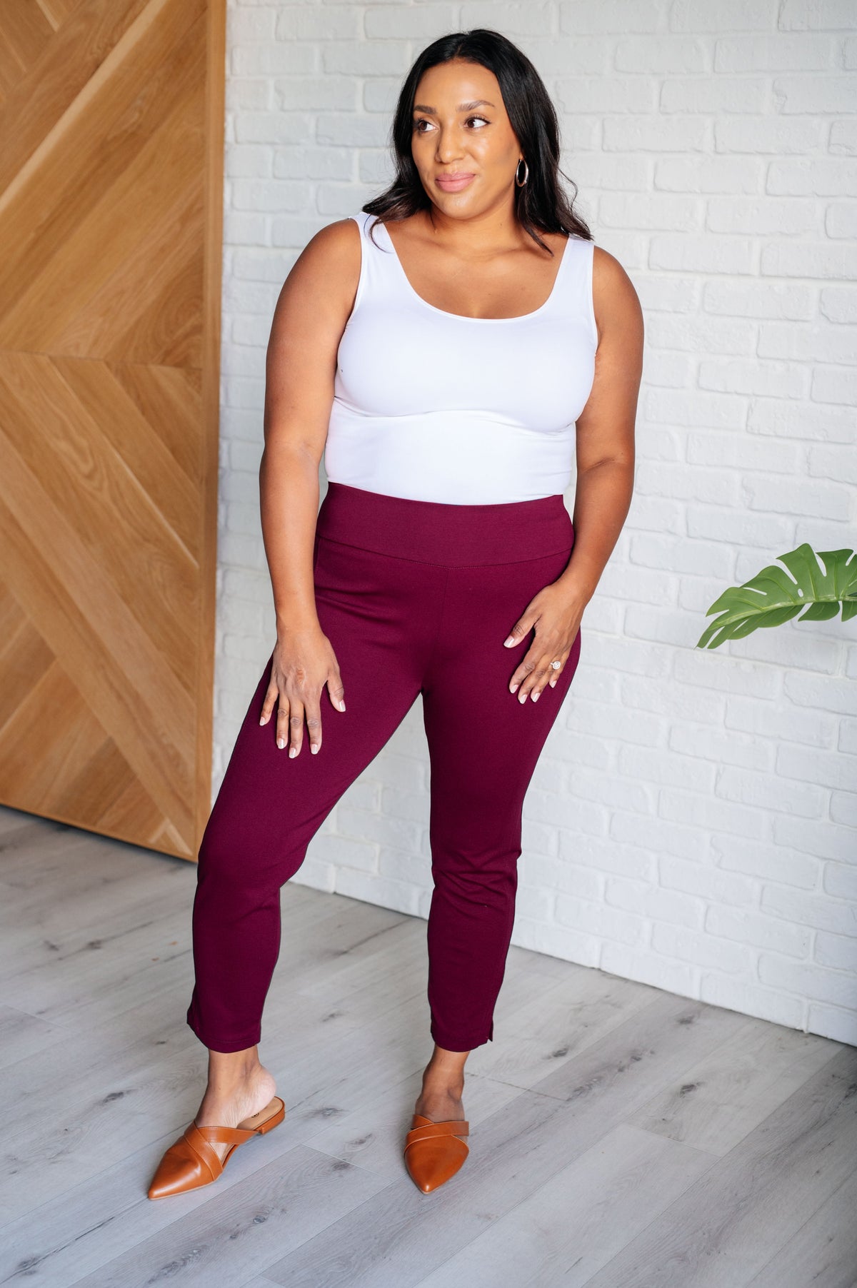 Magic Ankle Crop Skinny Pants in Wine - Charming Charlie