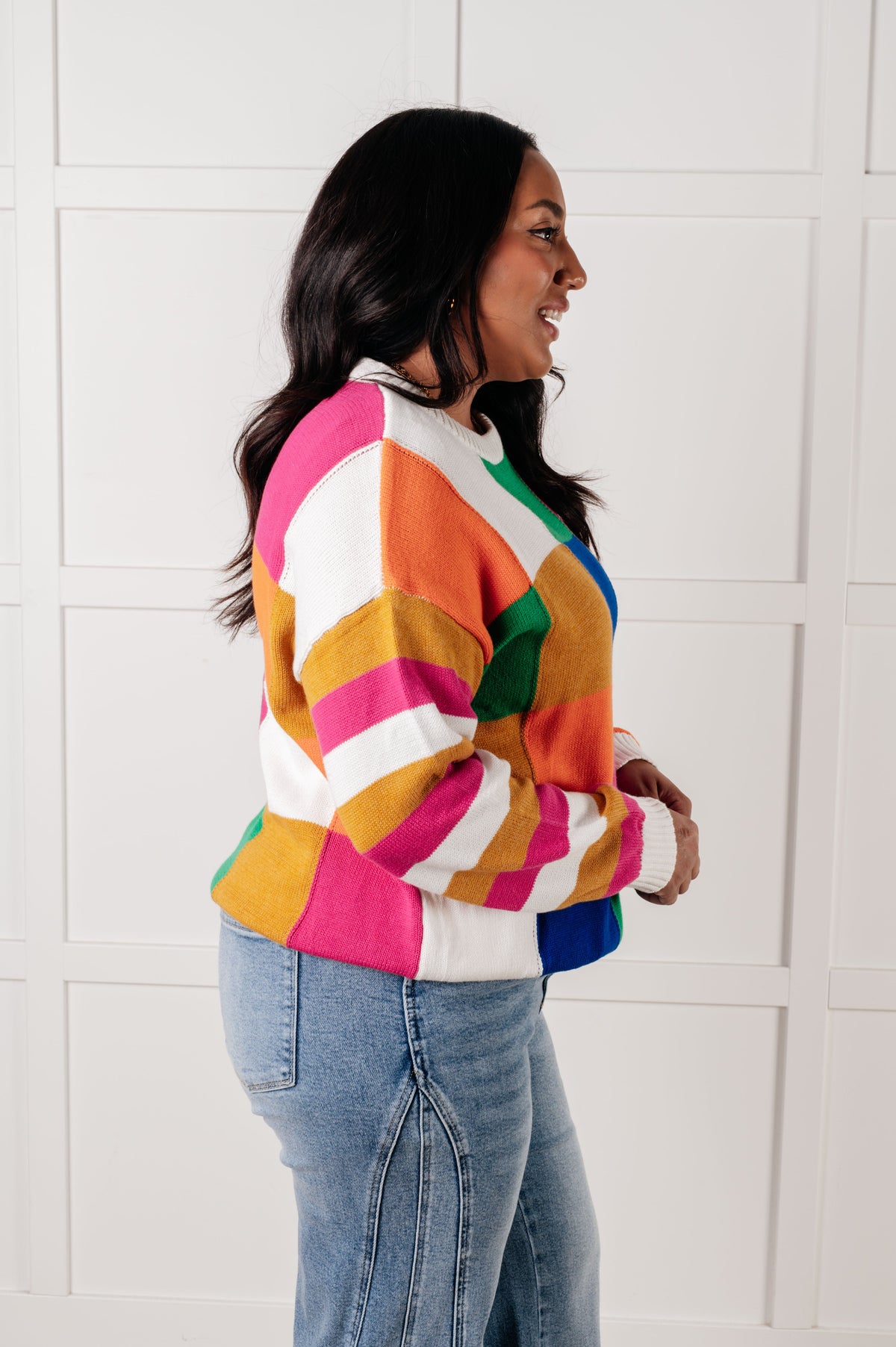 Manifesting Moment Checkered Color Block Sweater - Charming Charlie