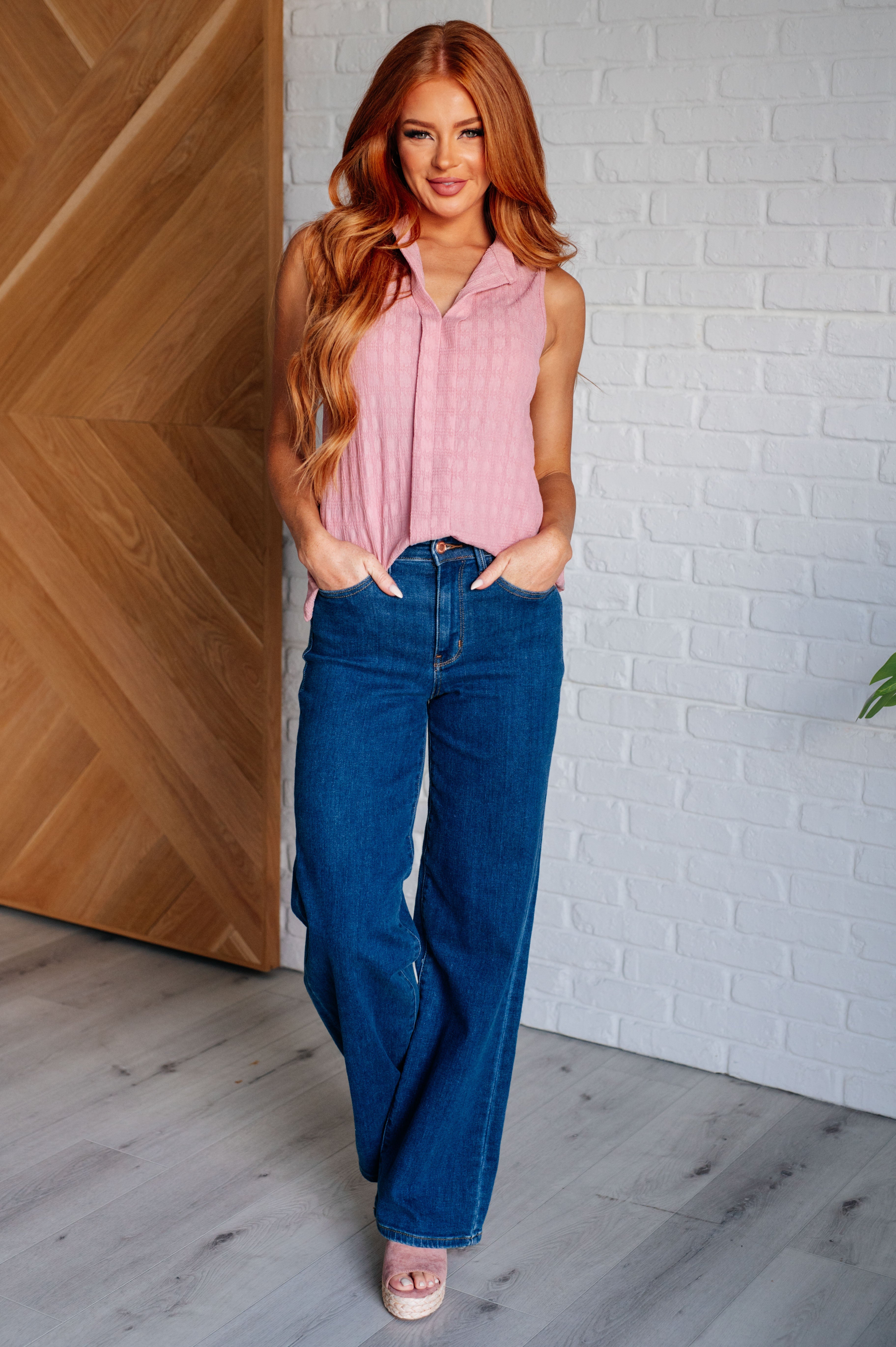 Matter of Fact Pleat Front Sleeveless Blouse in Pink - Charming Charlie