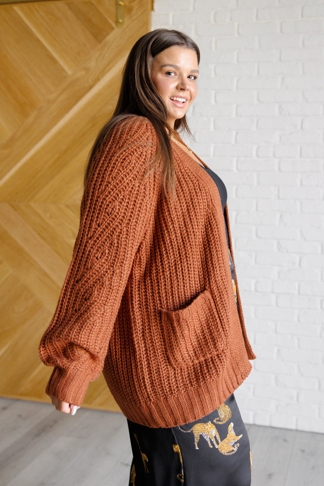 Maybe Monday Cardigan in Chestnut - Charming Charlie