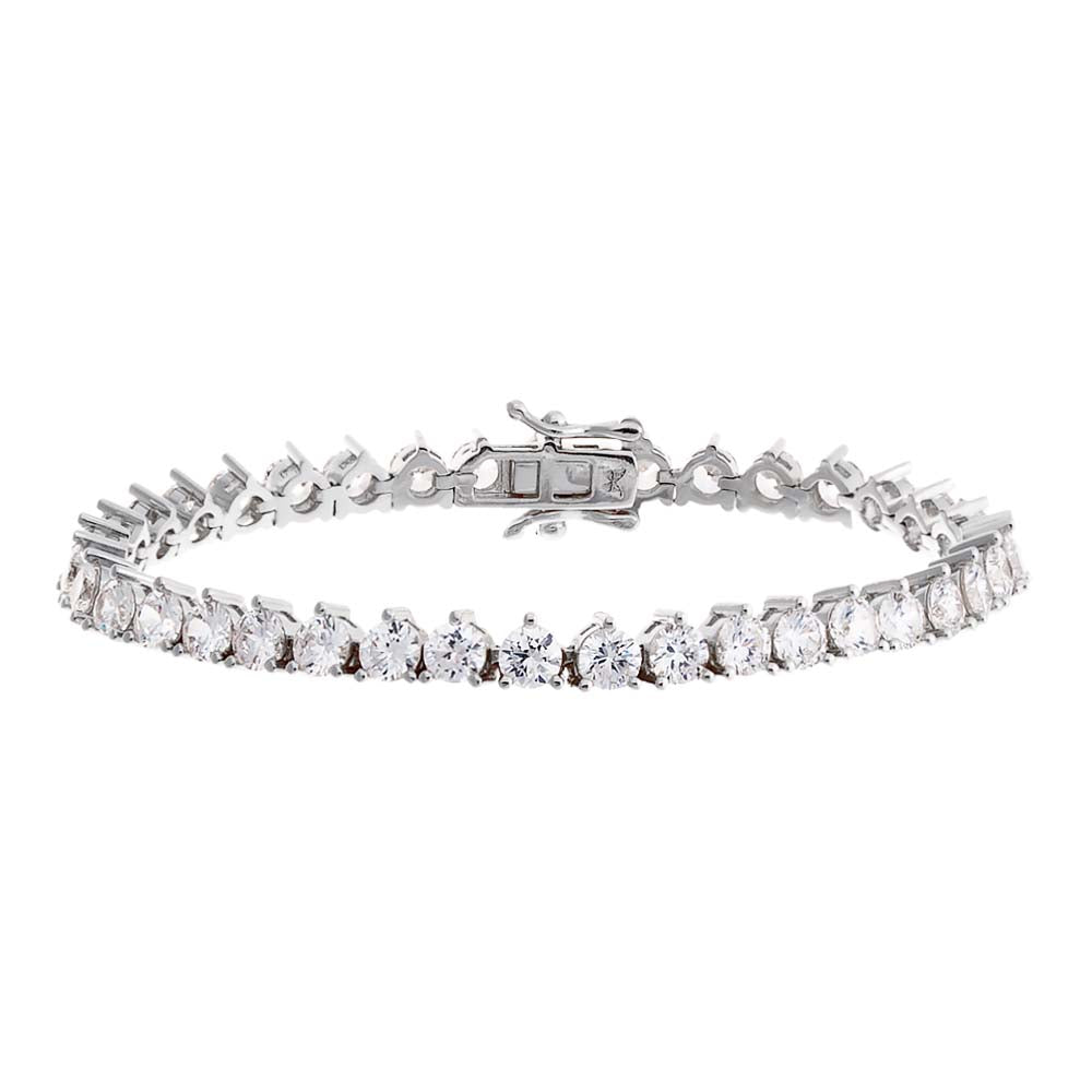 Silver / 6.5" / 4MM Thin Three Prong Tennis Bracelet - Adina's Jewels