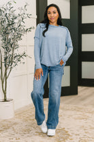Mellow Mood Heathered Pullover in Dusty Blue - Charming Charlie