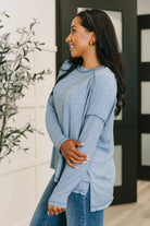 Mellow Mood Heathered Pullover in Dusty Blue - Charming Charlie
