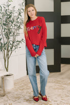 Merry Applique Drop Shoulder Pullover - Charming Charlie