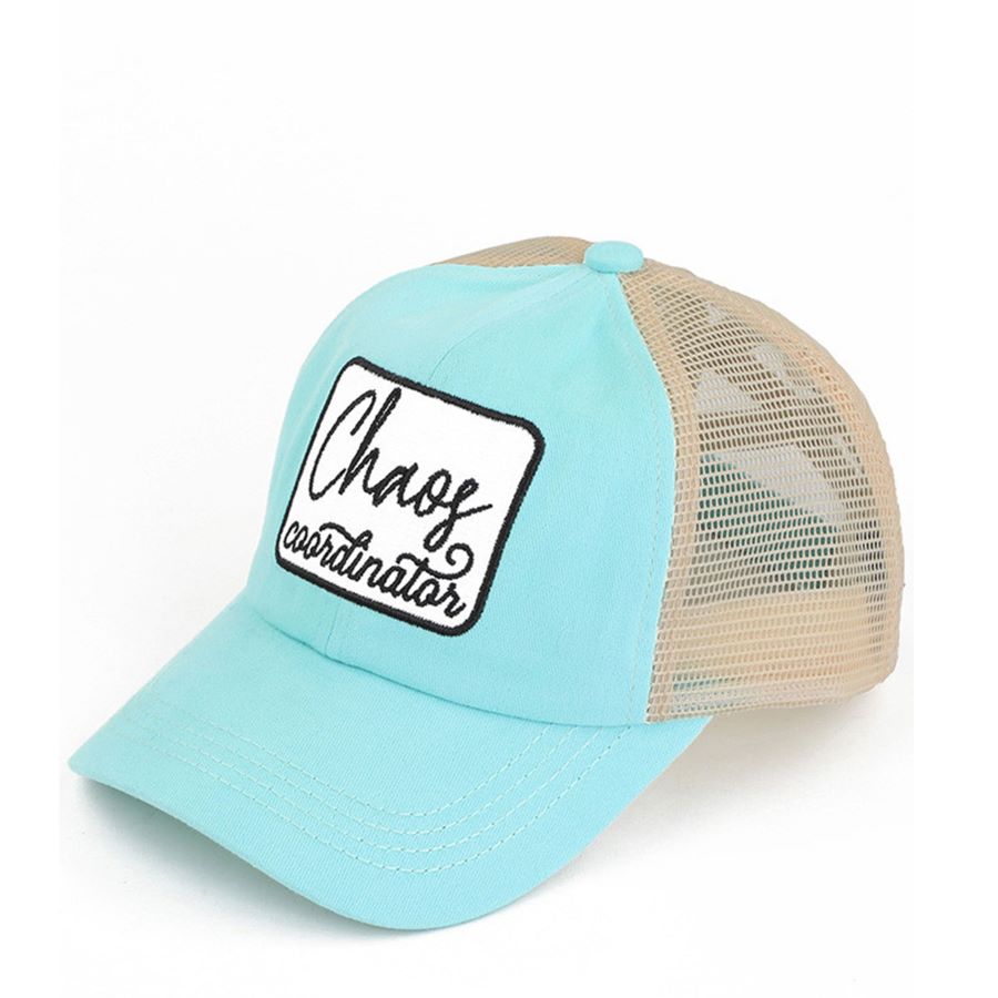 Mint C.C CHAOS COORDINATOR PATCH PONY CAP is the perfect accessory for any outfit. Made with high-quality materials, it features a stylish patch design and a comfortable ponycap fit. Stay organized and stylish with this practical and on-trend cap.